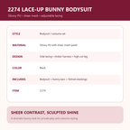Nightfall Lace-Up Bunny Bodysuit Set – Sheer Mesh, Glossy PU and High-Cut Roleplay Styling