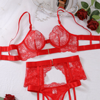 Midnight Lace Garter Lingerie Set – Sheer Floral Lace with Statement Straps