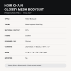 Noir Chain Glossy Mesh Bodysuit – High-Neck Halter with Draped Chain Detail