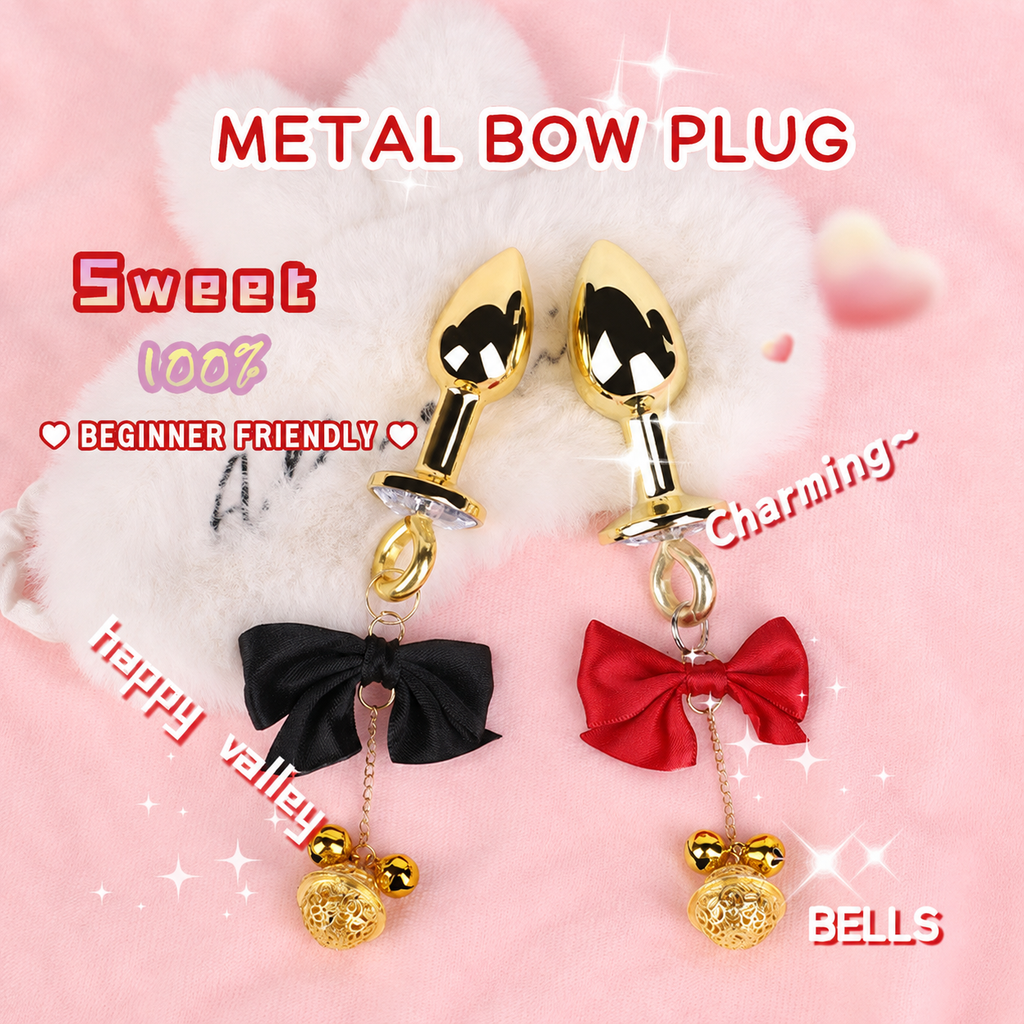 Jeweled Bow Butt Plug with Bell Charm | Sensual Dangling Anal Toy Description