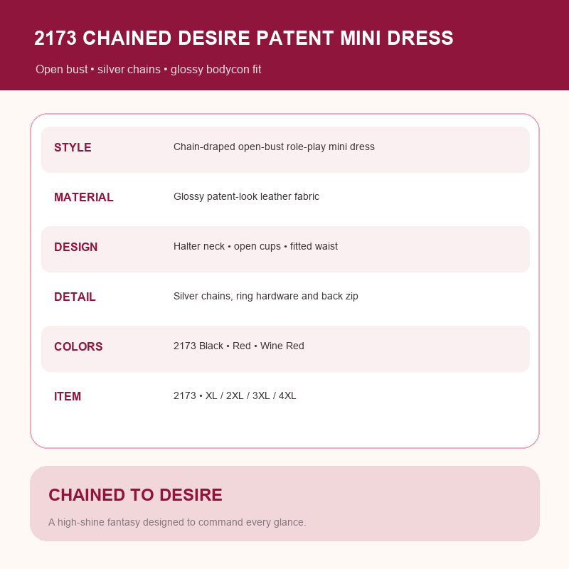 Chained Desire Patent-Look Mini Dress – Open-Bust Halter Role-Play Dress with Draped Silver Chains
