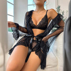 Tempt Me Lace Lingerie Set with Sheer Ruffle Robe.
