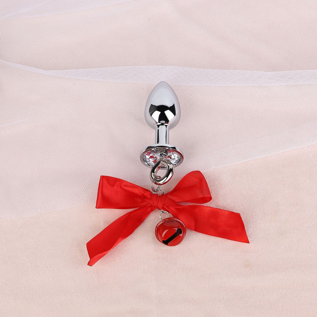Jeweled Bow Butt Plug with Bell Charm | Sensual Dangling Anal Toy Description
