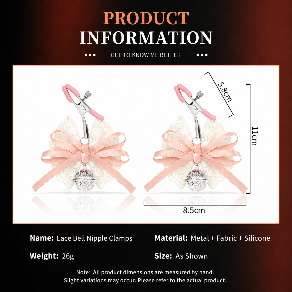 Lace Bow Nipple Clamps with Bell Charms | Adjustable Sensual Breast Play Clips