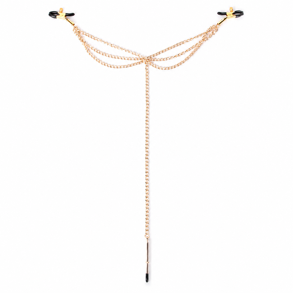 Three-Clip Nipple & Intimate Chain Set | Sensual Multi-Point Teasing Body Accessory.