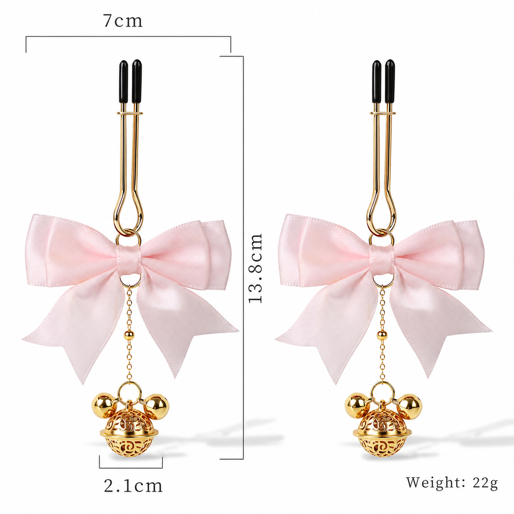 Bow & Bell Nipple Clamps | Sensual Breast Play Clips with Dangling Charms