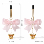 Bow & Bell Nipple Clamps | Sensual Breast Play Clips with Dangling Charms