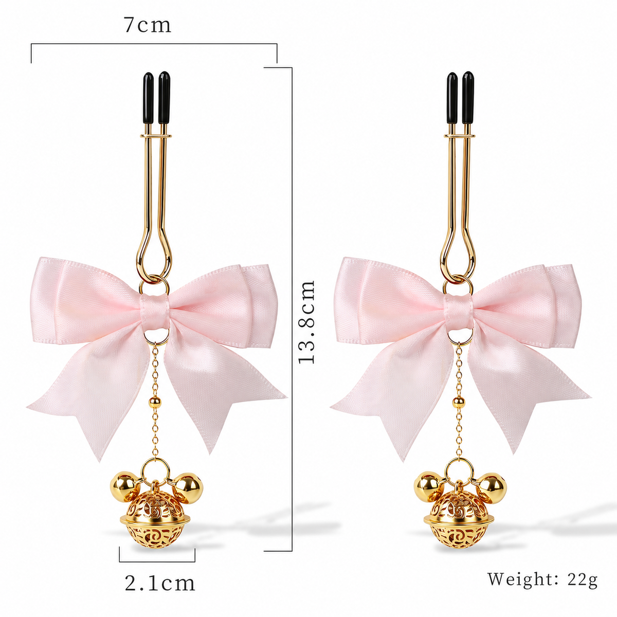 Bow & Bell Nipple Clamps | Sensual Breast Play Clips with Dangling Charms