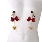 Title Adjustable Nipple Clamps with Bow & Bell Charms | Decorative Chain Body Jewelry