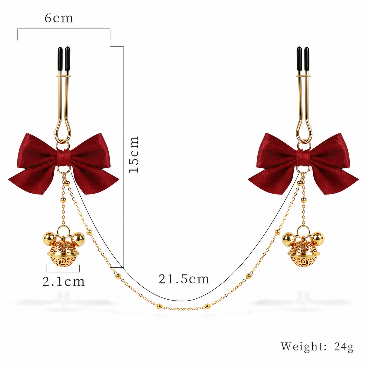 Bow & Bell Nipple Clamps with Chain | Sensual Adjustable Breast Play Accessory