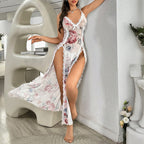 Midnight Romance Plunging High-Slit Maxi Lingerie Dress.