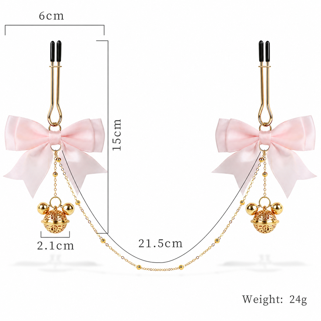Bow & Bell Nipple Clamps with Chain | Sensual Adjustable Breast Play Accessory