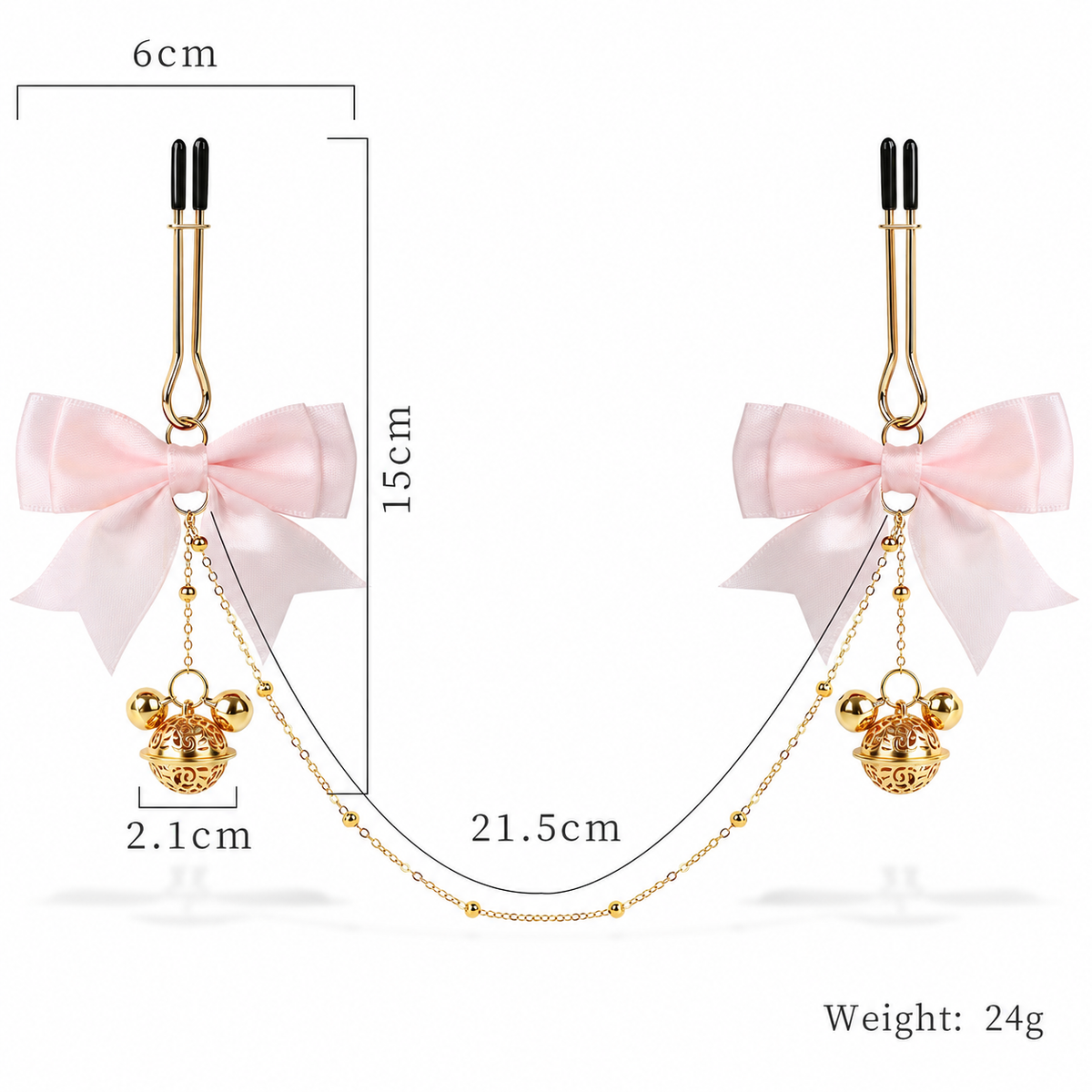Bow & Bell Nipple Clamps with Chain | Sensual Adjustable Breast Play Accessory