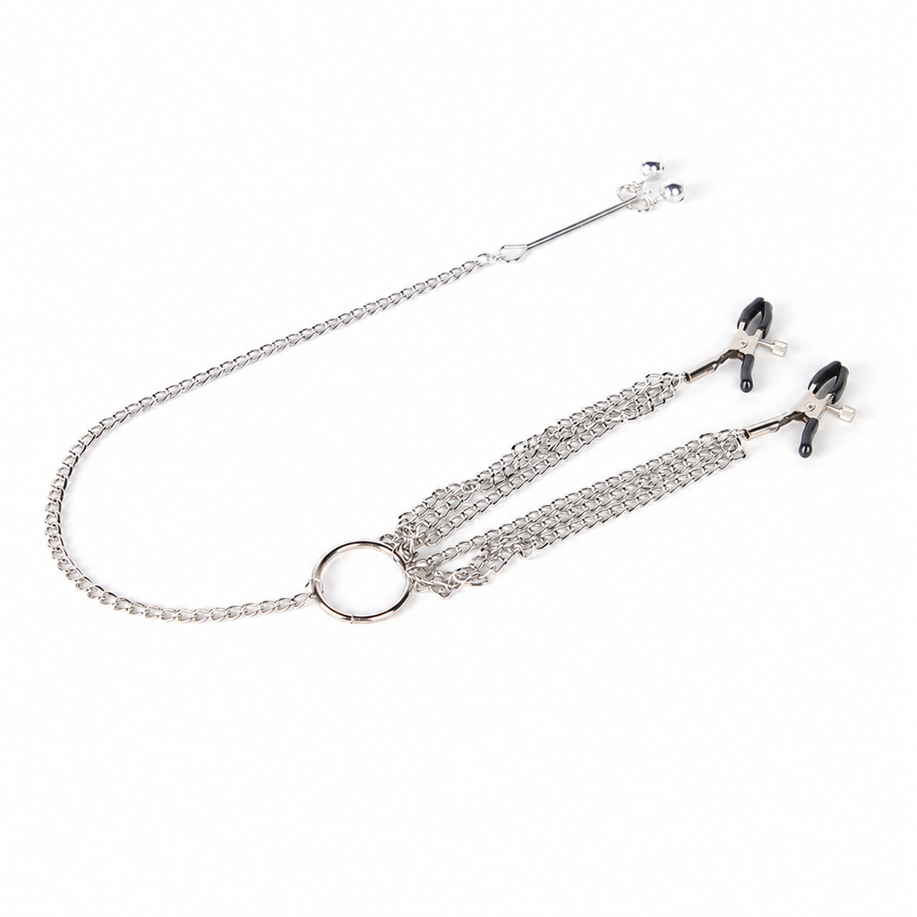 Three-Clip Nipple & Intimate Chain Set | Sensual Multi-Point Teasing Body Accessory.