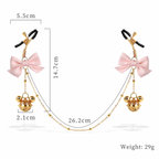 Title Adjustable Nipple Clamps with Bow & Bell Charms | Decorative Chain Body Jewelry