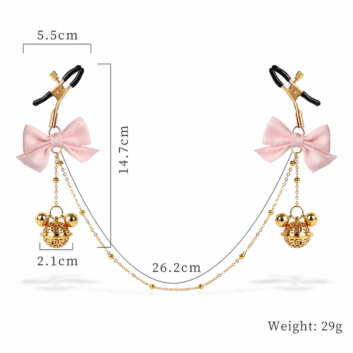 Title Adjustable Nipple Clamps with Bow & Bell Charms | Decorative Chain Body Jewelry