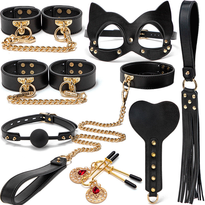 Midnight Temptation 8-Piece BDSM Kit | Genuine Leather Bondage Set for Couples Description