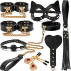 Midnight Temptation 8-Piece BDSM Kit | Genuine Leather Bondage Set for Couples Description