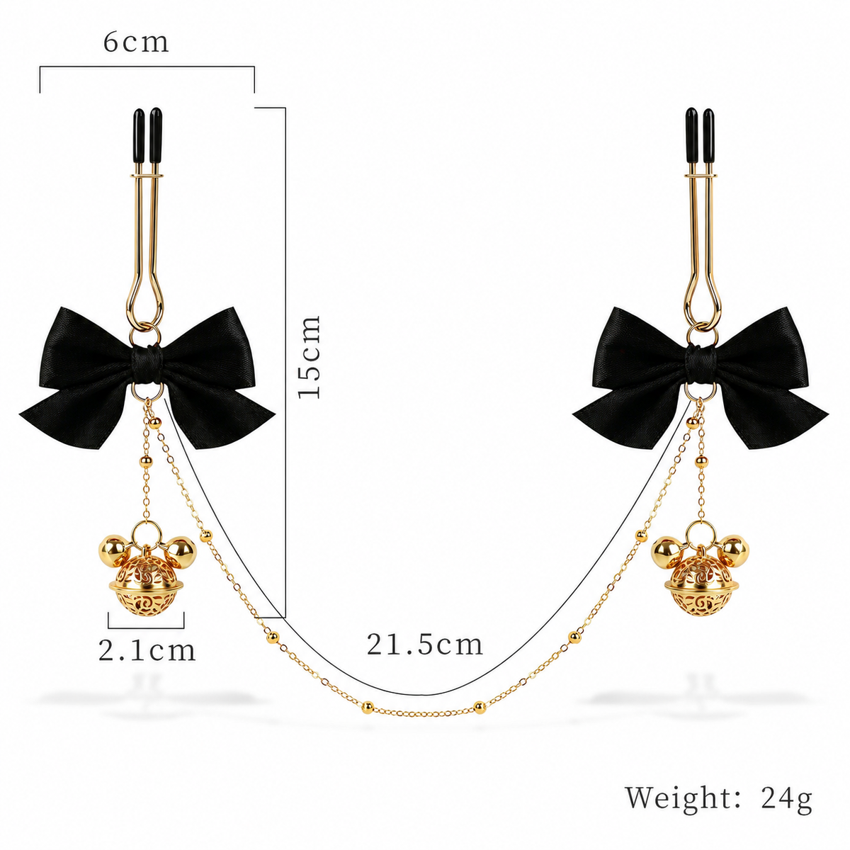 Bow & Bell Nipple Clamps with Chain | Sensual Adjustable Breast Play Accessory