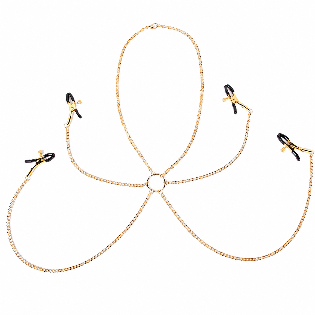 Bow & Bell Nipple Clamps with Chain | Sensual Adjustable Breast Play Accessory