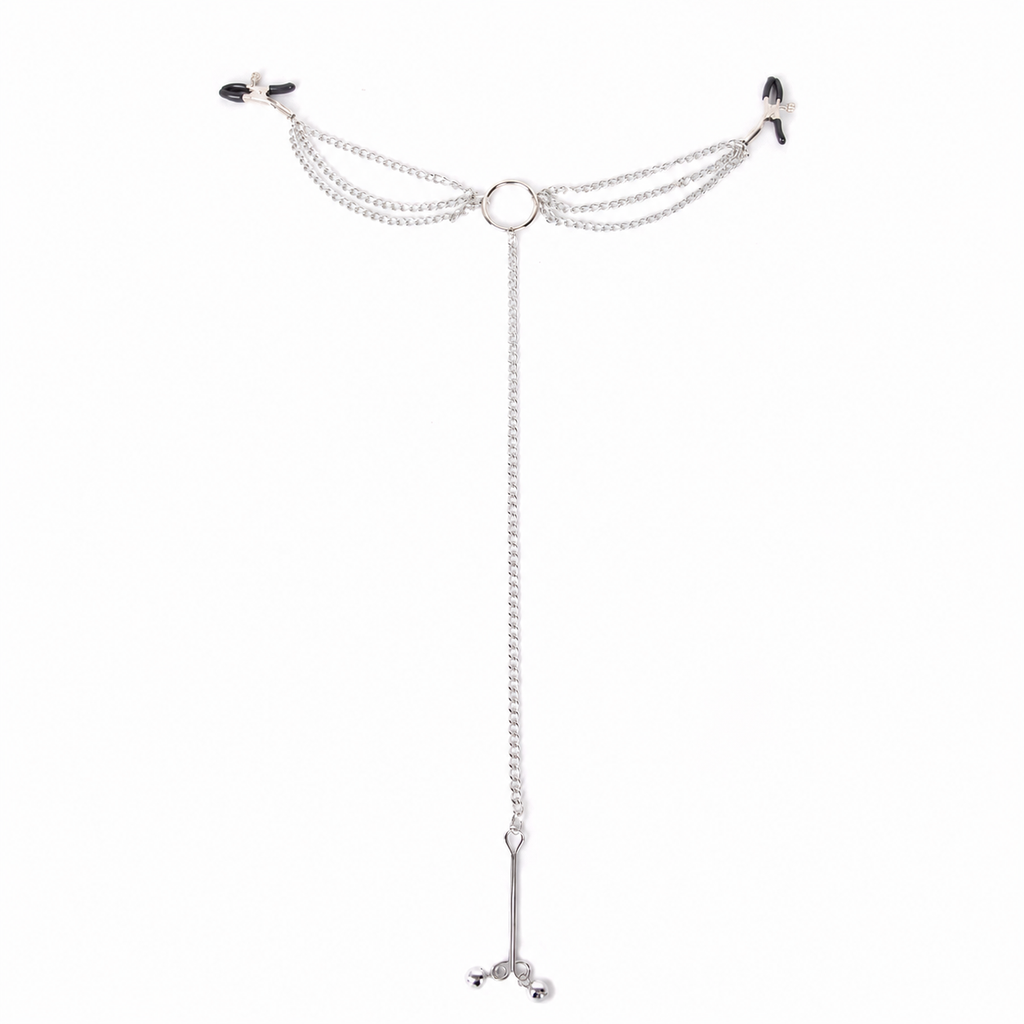 Three-Clip Nipple & Intimate Chain Set | Sensual Multi-Point Teasing Body Accessory.
