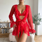 Tempt Me Lace Lingerie Set with Sheer Ruffle Robe.