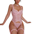 Private Invitation Cotton-Feel Cutout Garter Teddy Set.
