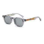 Rounded Square Sunglasses | Triple-Rivet Natural-Texture Temple Eyewear | 6833P