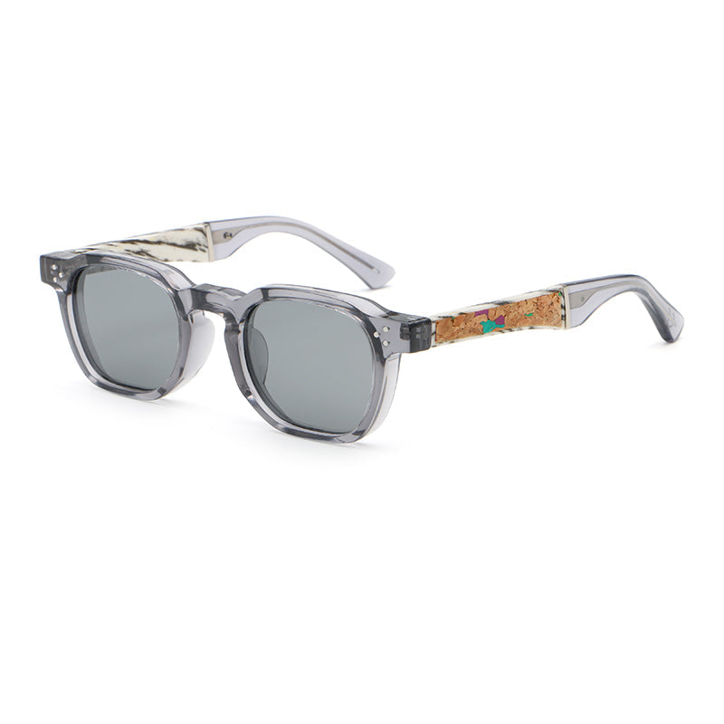 Rounded Square Sunglasses | Triple-Rivet Natural-Texture Temple Eyewear | 6833P