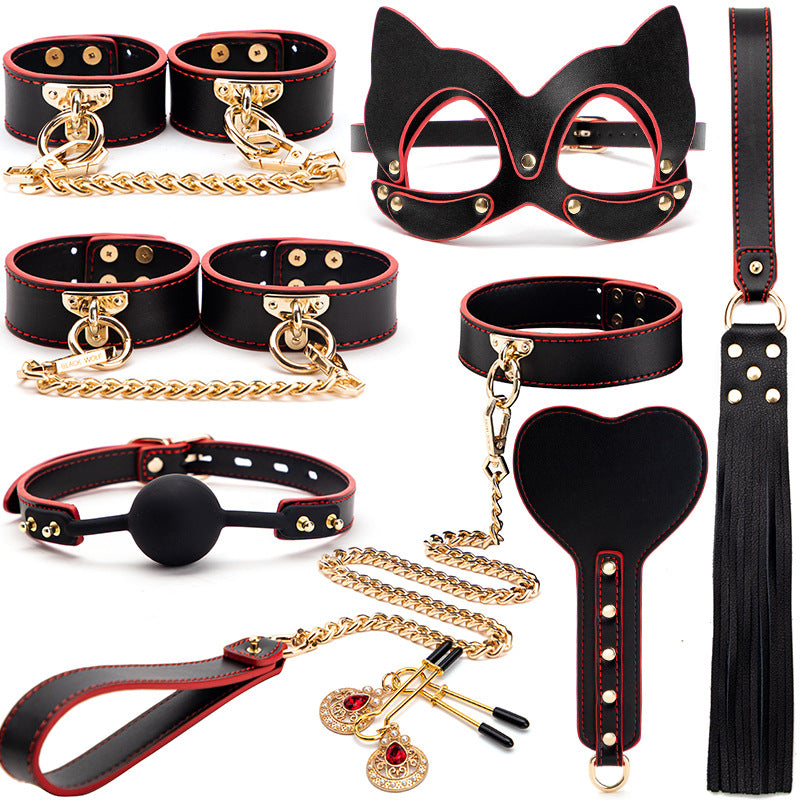 Midnight Temptation 8-Piece BDSM Kit | Genuine Leather Bondage Set for Couples Description