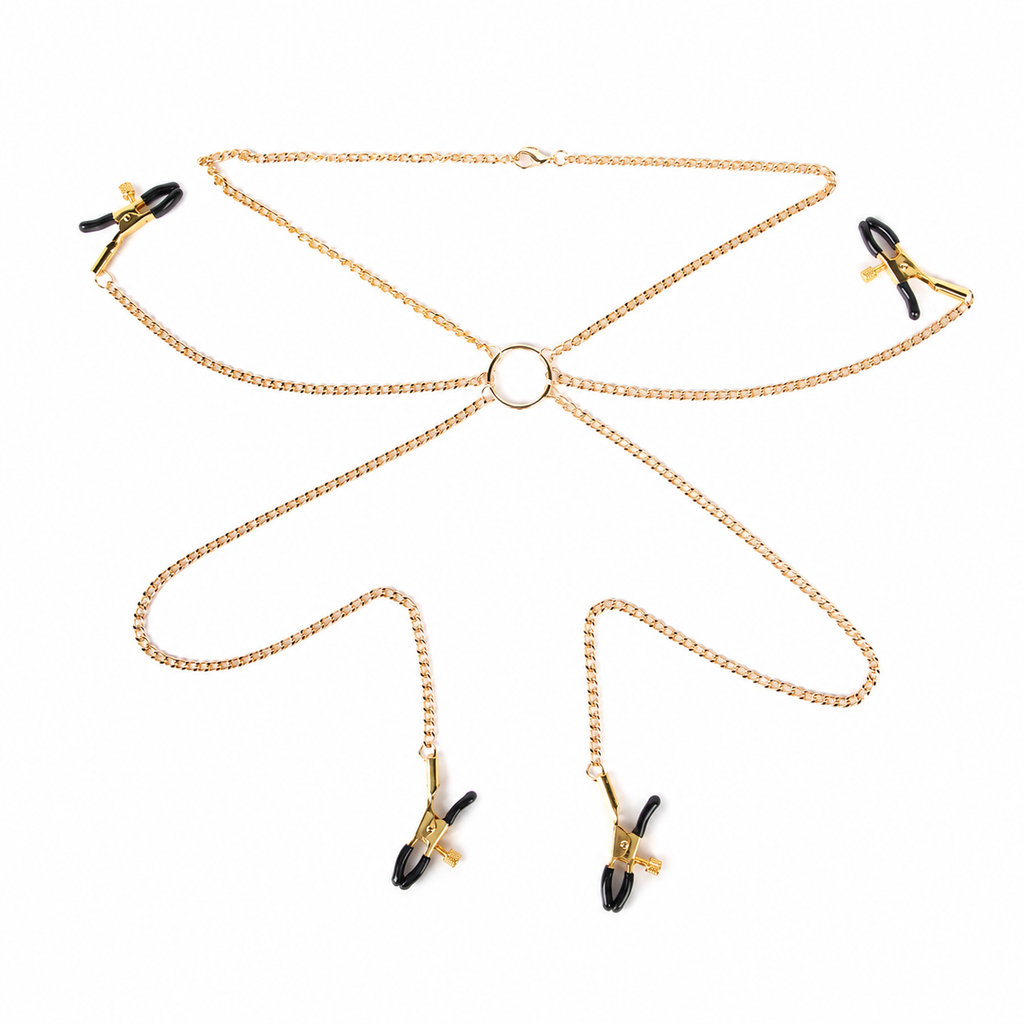 Bow & Bell Nipple Clamps with Chain | Sensual Adjustable Breast Play Accessory
