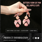 Cat Paw Bow Nipple Clamps with Bell Charms | Playful Sensual Breast Clips.