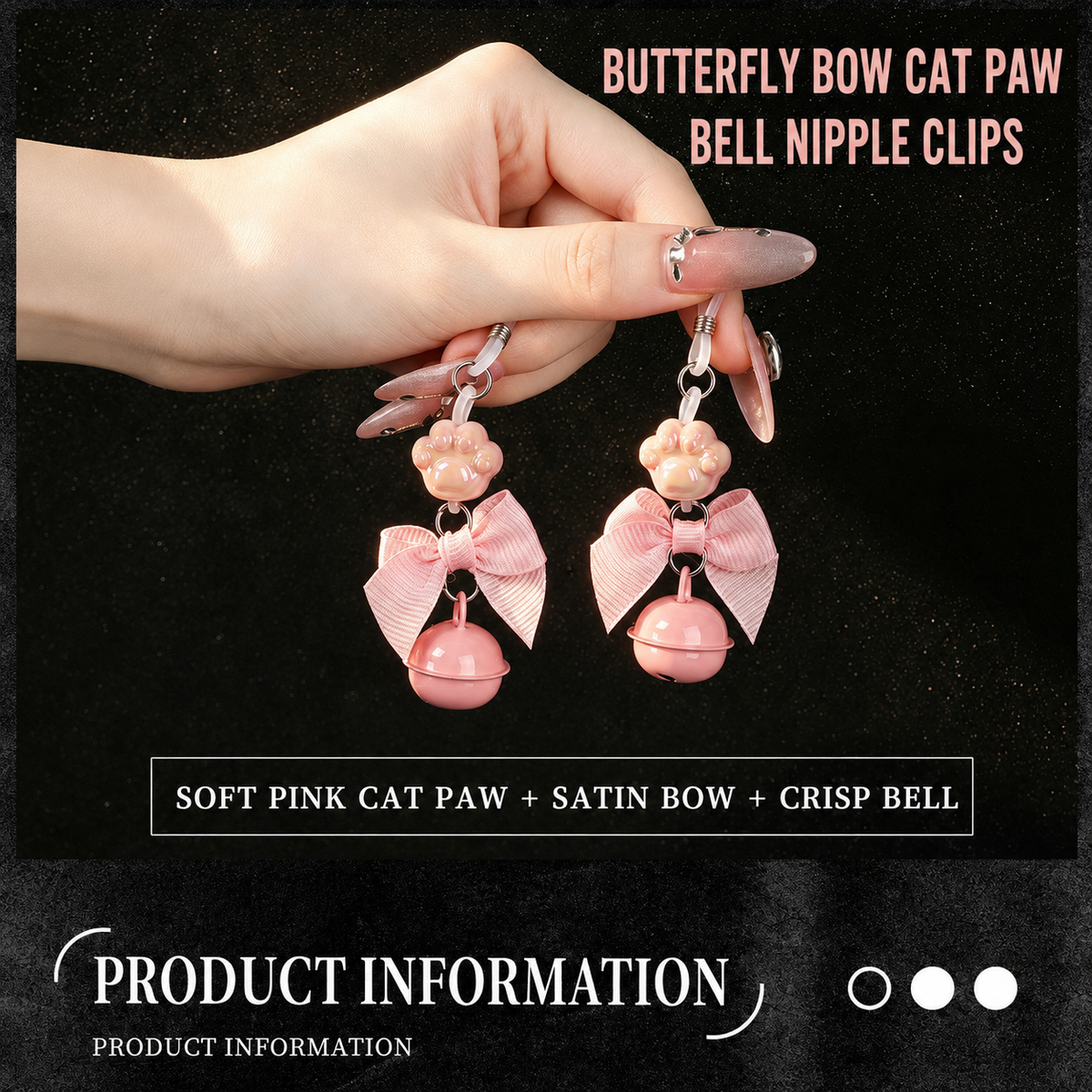 Cat Paw Bow Nipple Clamps with Bell Charms | Playful Sensual Breast Clips.