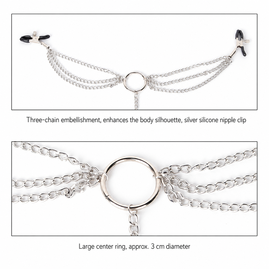 Three-Clip Nipple & Intimate Chain Set | Sensual Multi-Point Teasing Body Accessory.