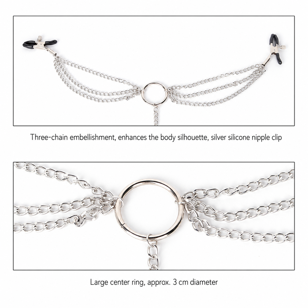Three-Clip Nipple & Intimate Chain Set | Sensual Multi-Point Teasing Body Accessory.