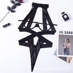 Midnight Temptation Strappy Open-Cup Bodysuit – Underwire Cutout Lingerie with Choker Neck & Cross-Waist Design