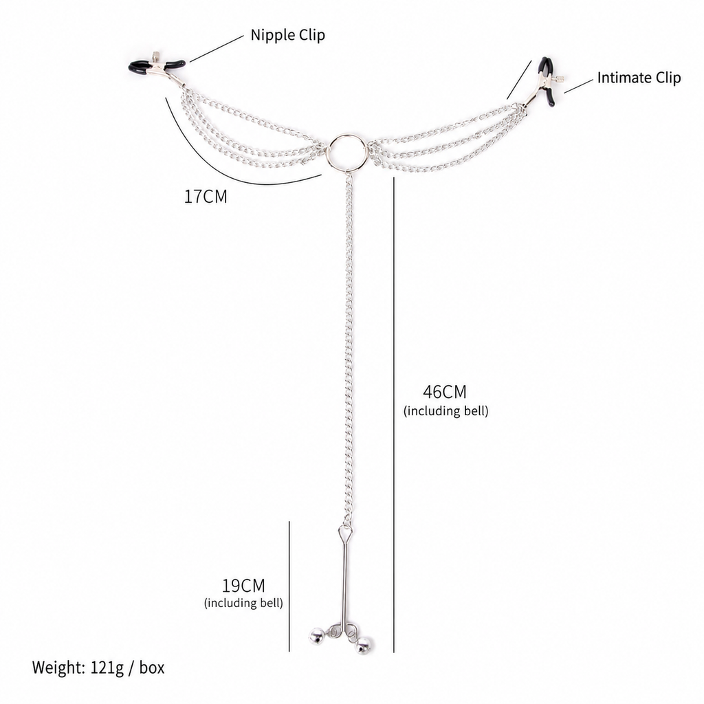 Three-Clip Nipple & Intimate Chain Set | Sensual Multi-Point Teasing Body Accessory.