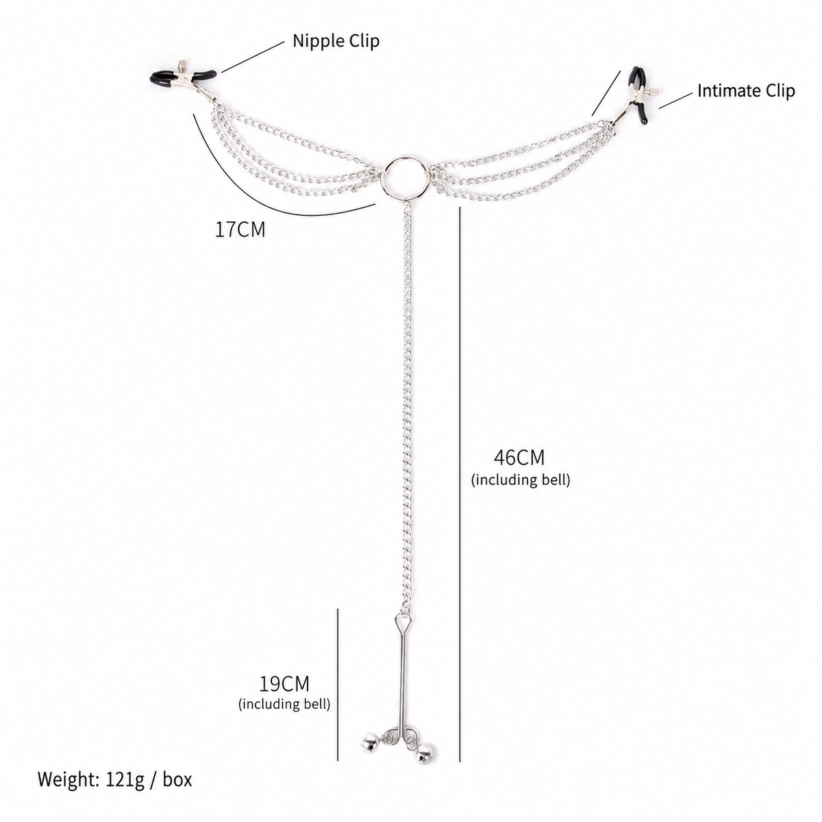Three-Clip Nipple & Intimate Chain Set | Sensual Multi-Point Teasing Body Accessory.