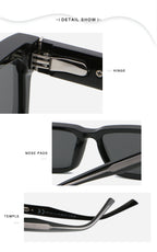 Wide Rectangular Sunglasses | Sculpted Temple Statement Eyewear | 98126