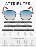 Geometric Frames, Fashion Sunglasses | Wood-Grain Temple for travel and street-style outfits | JD-2A670-2