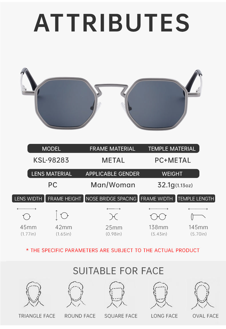 Geometric Frames, Fashion Sunglasses | Spring Hinge for travel and street-style outfits | KSL-98283