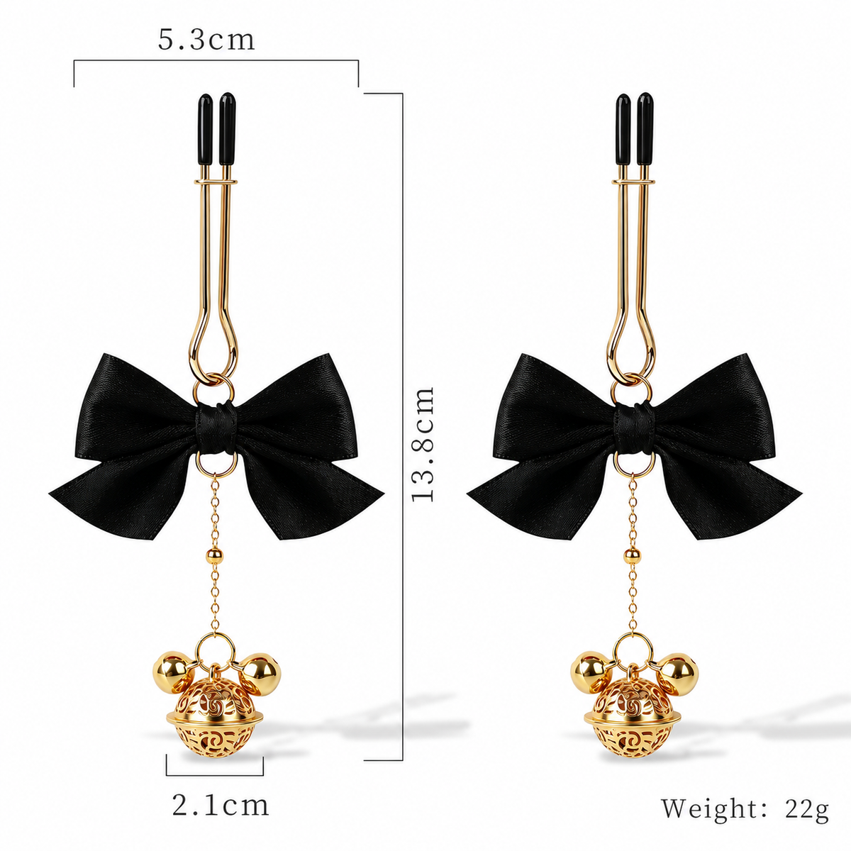 Bow & Bell Nipple Clamps | Sensual Breast Play Clips with Dangling Charms