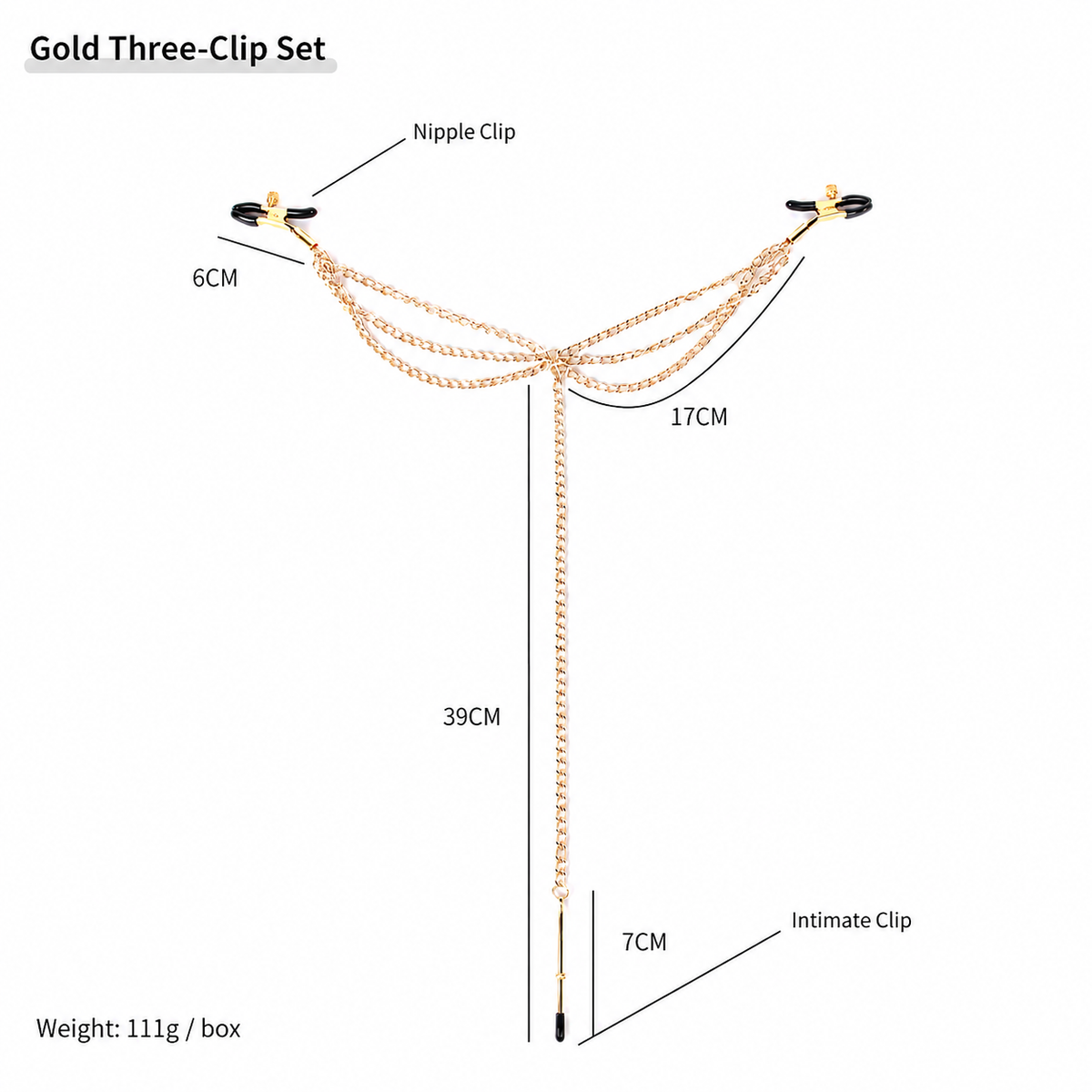 Three-Clip Nipple & Intimate Chain Set | Sensual Multi-Point Teasing Body Accessory.