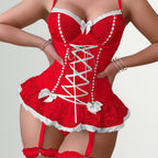 Private Invitation Cotton-Feel Cutout Garter Teddy Set.