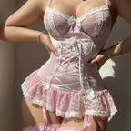 Private Invitation Cotton-Feel Cutout Garter Teddy Set.