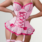 Private Invitation Cotton-Feel Cutout Garter Teddy Set.