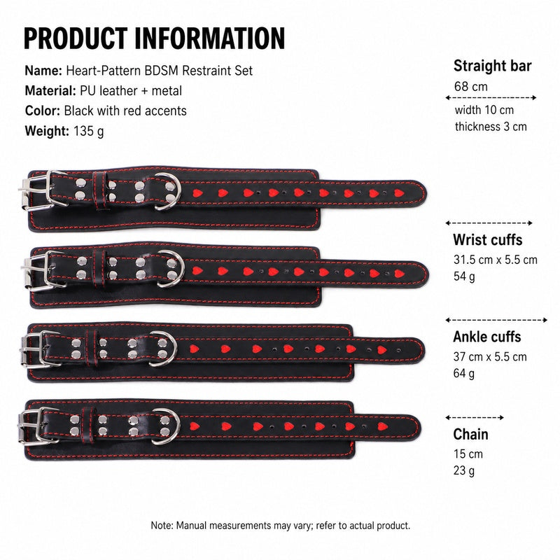 Heart-Pattern 10-Piece BDSM Restraint Set | Playful Straight Bar Kit