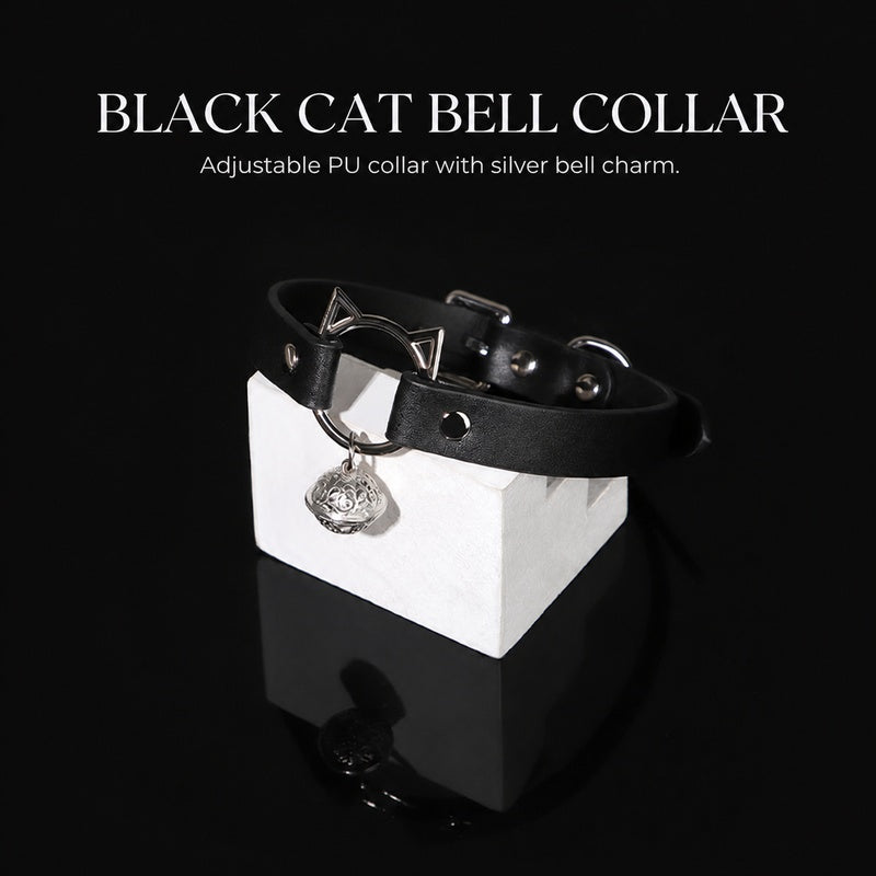 Black Cat Bell Collar & Leash Set | Adjustable PU BDSM Accessory