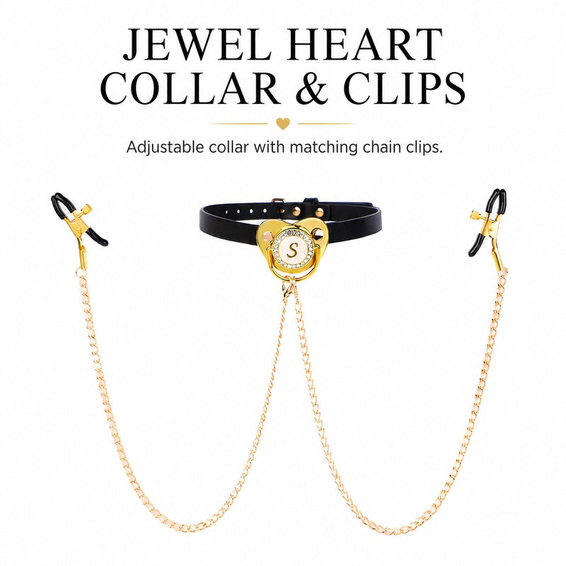 Heart Collar & Nipple Clamp Set | Adjustable BDSM Accessory