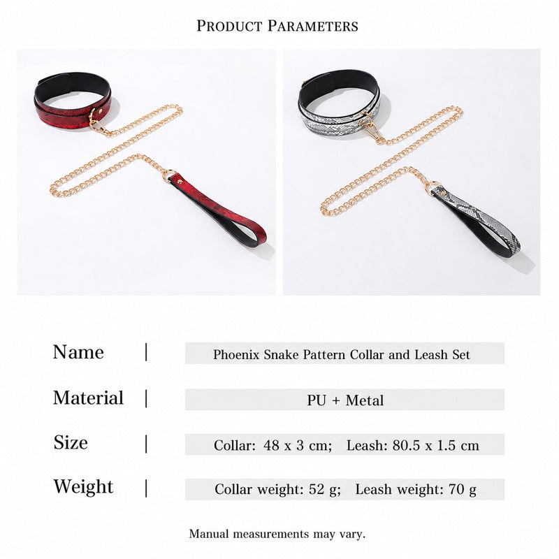 Snake-Pattern Collar & Leash Set | Adjustable PU Leather BDSM Accessory